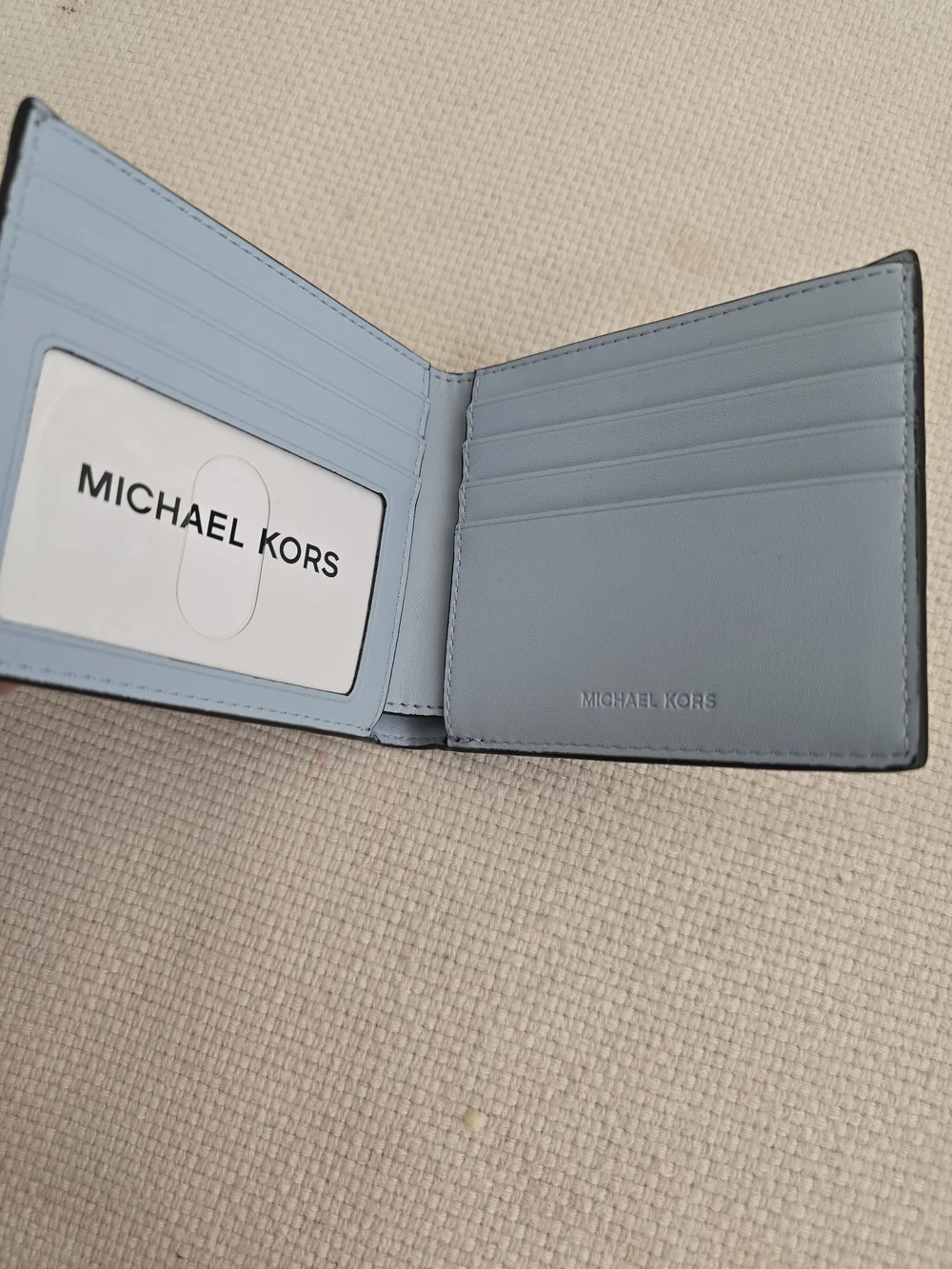 Michael Kors Deep Blue MK Monogram Bifold Wallet with Light Blue Side Trim